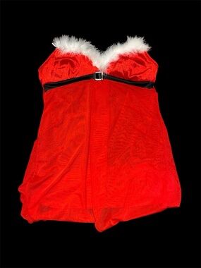 Women's Red Santa Fur-Trim Babydoll Lingerie